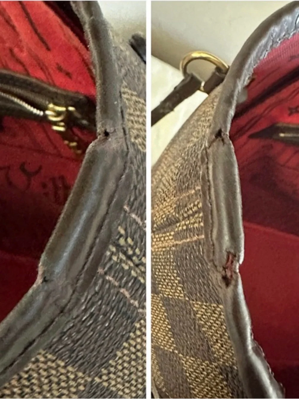 2010 Louis Vuitton Neverfull MM Damier Ebene Red Interior